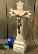 Antique French Standing Altar Crucifix Gothic Hand Carved Marble Cross 19thC