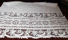 rideau ancien en lin  115 cm x 133 cm à décor de dentelle au cordonnet.