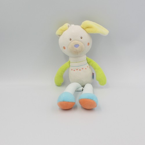 Doudou lapin blanc - bleu, jaune