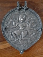 Vintage ancien collier tribal argent dieu hindou shiva pendentif amulette