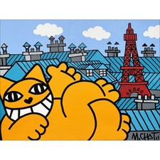 M.CHAT (Thoma Vuille) - Acrylique sur toile "Classic Paris Siesta et tour Eiffel