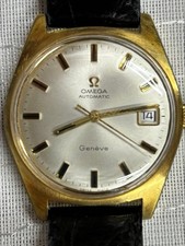 Omega Geneve Vintage Date 18K-GP Automatique Montre Hommes Authentique Travail