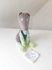 Peluche/Doudou Loup/Renard/Chien Gris Nez Bleu Pattes Vert Rayé 30cm - Orchestra