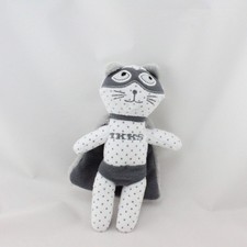 Doudou chat blanc gris super héros IKKS - 18635