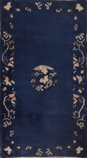 Bleu Ancien Art Déco Chinois Tapis Avec Subtil Motif Floral & Riche Détails 3x6