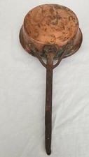 Ancienne Poêle/Louche cuivre, long manche en fer forgé, intérieur étamé