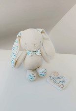 Peluche/Doudou Lapin Beige Demi Cercle Bleu Gris Noeud 22cm Laboratoires Klorane