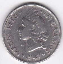 République dominicaine. Mezzo Peso 1947 (1/2 Peso), KM# 21 , en Argent