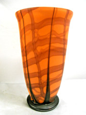 🇫🇷 GRAND VASE TULIPE PATE DE VERRE MULTICOUCHE NOIR ORANGE VINTAGE
