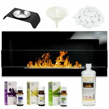 Cheminée Bio Éthanol Noir Brillant 900x400 Brûleur à Feu Eco Design+Accessoires