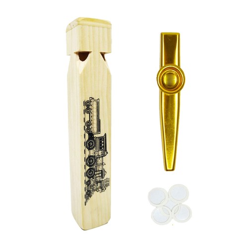 Wooden train whistle and - train, gold