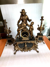 Garniture de cheminée berger agneau  l'enfant 1953 et 2 chandeliers a restauré