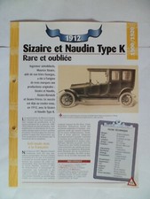 CARTE FICHE AUTO  SIZAIRE ET NAUDIN TYPE K  1912  (35-36)