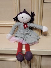 30 CM PELUCHE DOUDOU POUPEE CHIFFON JACADI ROBE GRISE ROSE FLEUR ROUGE NINA