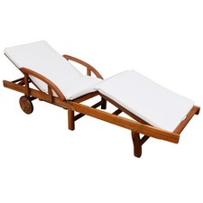 Chaise Longue avec Coussin Bain de Soleil Transat Bois d'Acacia Solide vidaXL