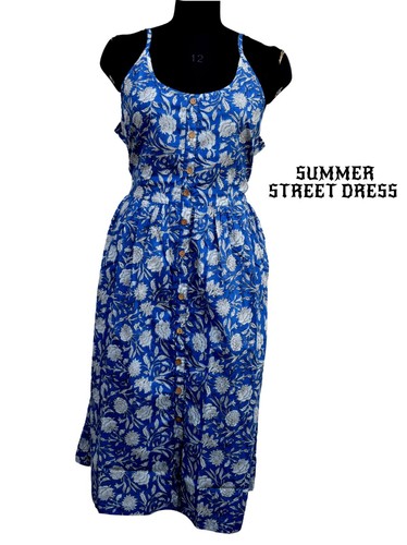 Indien bleu été rue floral - bleu,