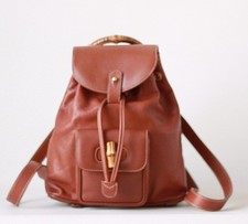 Sac à dos GUCCI vintage en cuir marron et bambou