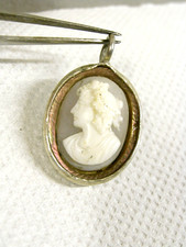 ?? BIJOUX PENDENTIF ANCIEN CAMÉE COQUILLAGE SCULPTE ARGENT MASSIF NACRE JEWEL