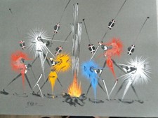 Dessin original à la gouache sur papier cartonné signé par l'artiste : NKOU