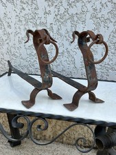 Paire de chenets zoomorphe fer forgé brutaliste