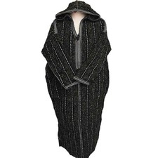 Manteau À Capuche En Laine Épais Noir Blanc Multicolore De 3/4