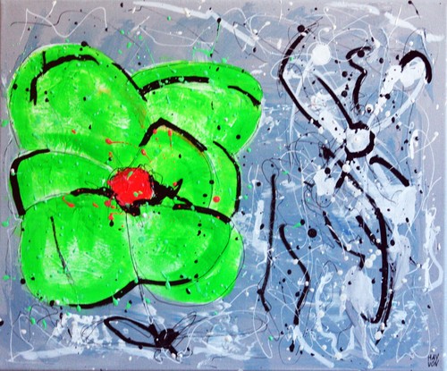 Fleur verte tableau pop - fleur,