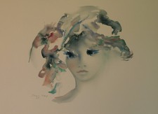 Shan MERRY- Lithographie originale signée-Portrait de jeune femme 