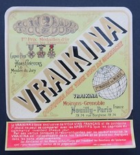 Ancienne étiquette VRAIKINA CHOROT MOIRANS NEUILLY Paris Isère french label