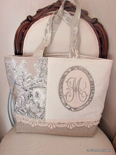 Sac toile de Jouy beige brodé
