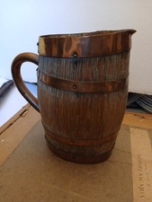 Jarre antique de Madeire Bois cerclé Pichet art et traditions Populaires