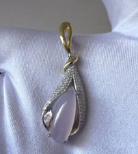 Superbe Pendentif ciselé argent 925 or Quartz rose et brillant zc cordon offert