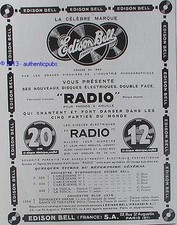 PUBLICITE EDISON BELL DISQUE ELECTRIQUE DOUBLE FACE RADIO DE 1929 FRENCH AD PUB