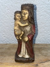 Statue Vierge à l’Enfant terre cuite polychrome 16 cm ancien religieux
