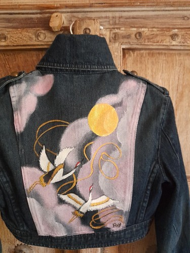 Veste spencer jean peint main - veste,