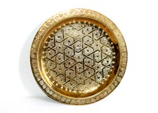 ANCIEN PLATEAU A THÉ MAROCAIN ORIENTAL - CUIVRE DORÉ MARTELÉ FAIT MAIN ARTISANAL