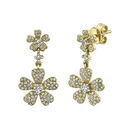 Diamant fleur oreille 14k - fleur,