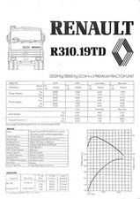 RENAULT EXPORT / R 310 . 19 TD PREMIUM TRACTOR / FICHE TECHNIQUE 1983 / ENGLISH