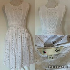 YUMI White Broderie Lace Open Back Skater Dress VGC Size 10 (B4)