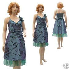 Robe soirée TAFFETAS Verte à Fleurs Noires Taille 36/38