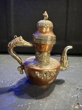 Théière orientale ancienne cuivre et laiton décor dragon artisanat vintage