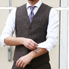 Gilet En Tweed Pour Homme, Veste Rétro En Chevrons, Sans Manches, Formelle