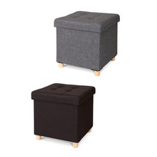 dibea Tabouret pliable lin pouf coffre de rangement 38x38x38 cm 40 litres