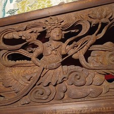 Imposte ancien japonais en bois sculpté Ranma d'une jeune fille céleste L:163...