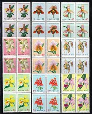 Pologne MNH 1965 Mi 1612-1620 Sc 1346-1354 Fleurs / Orchidées / Blocs de 4 **
