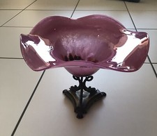 Coupe de fruit verre sur pied métallique signée 