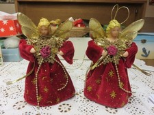 Ancienne décoration Noël 2 anges hauteur 15 cm environ habit en velours