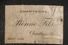ancienne étiquette CHAMPAGNE 1949 PIENNE Fils brut vin 117x77mm label wine wein