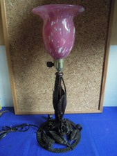 Lampe Art Déco  Fer Forgé Globe Verre Rose 1930