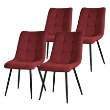 Set de 4 chaises de salon salle à manger tissu en polyester rouge pied en acier