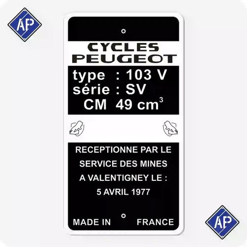 Plaque cadre peugeot - cadre, 103v